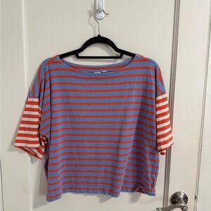 GAP Blue and Red Striped Short Sleeve Tee
